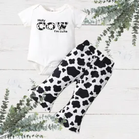 3-6M X 1, 6-12M X 1 = $10.00 EA-  Girls 2-Piece Holy Cow I am Cute with Cow Print Pants