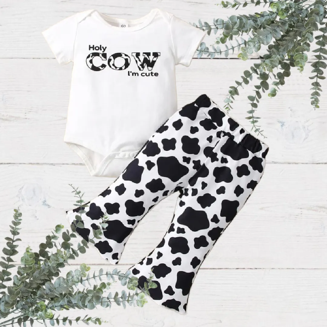 3-6M X 1, 6-12M X 1 = $10.00 EA-  Girls 2-Piece Holy Cow I am Cute with Cow Print Pants