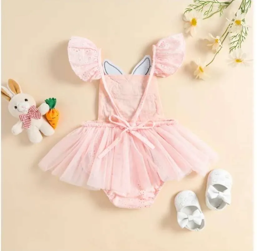 $5.00 EA - 3-6M x 1, 6-12M x 1, 12-24M X 1 - Baby Girl Easter Pink Rabbit Tutu Skirted Romper