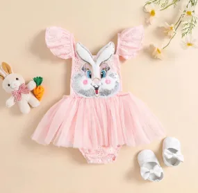 $5.00 EA - 3-6M x 1, 6-12M x 1, 12-24M X 1 - Baby Girl Easter Pink Rabbit Tutu Skirted Romper
