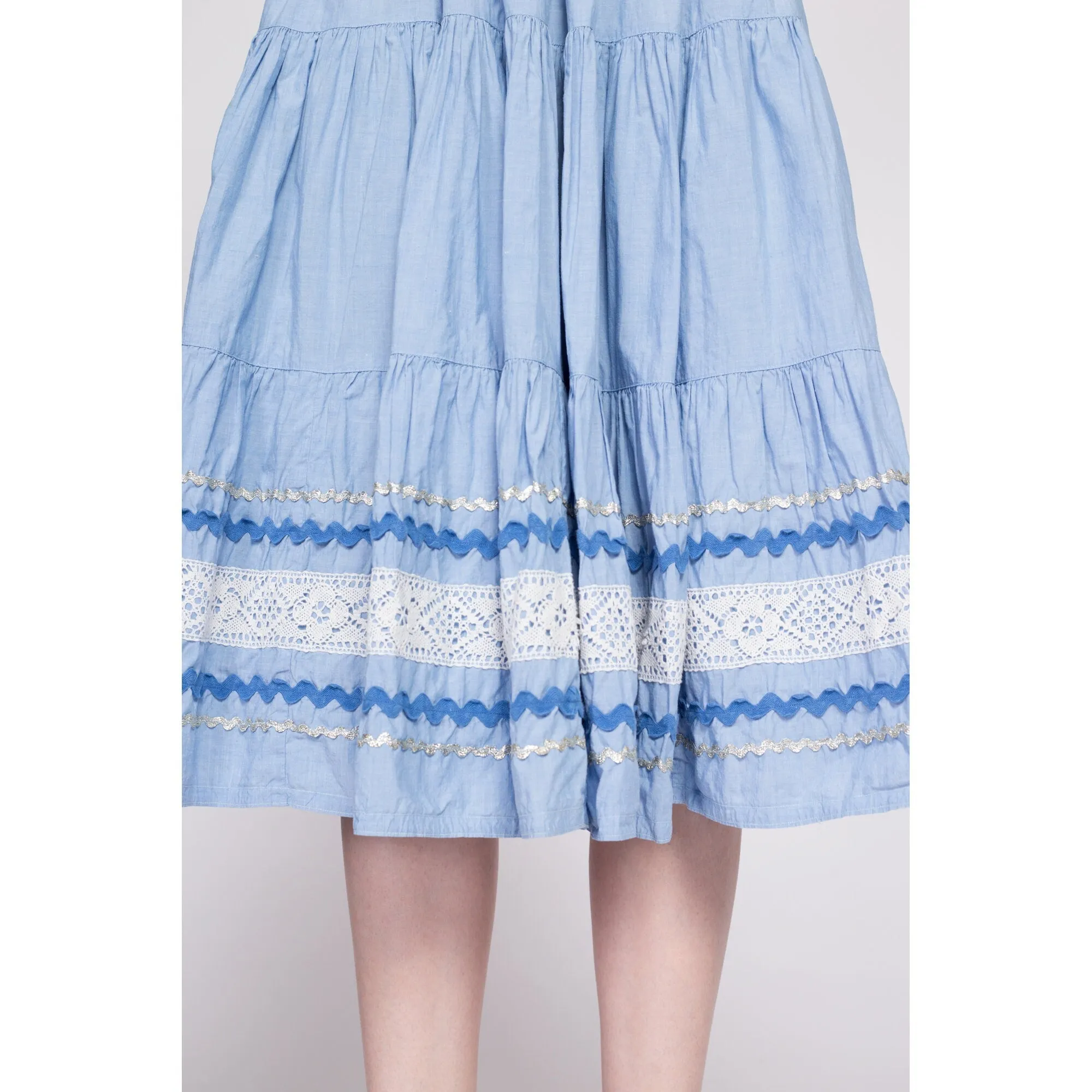 50s 60s Blue Fiesta Patio Skirt - Small, 26.5"