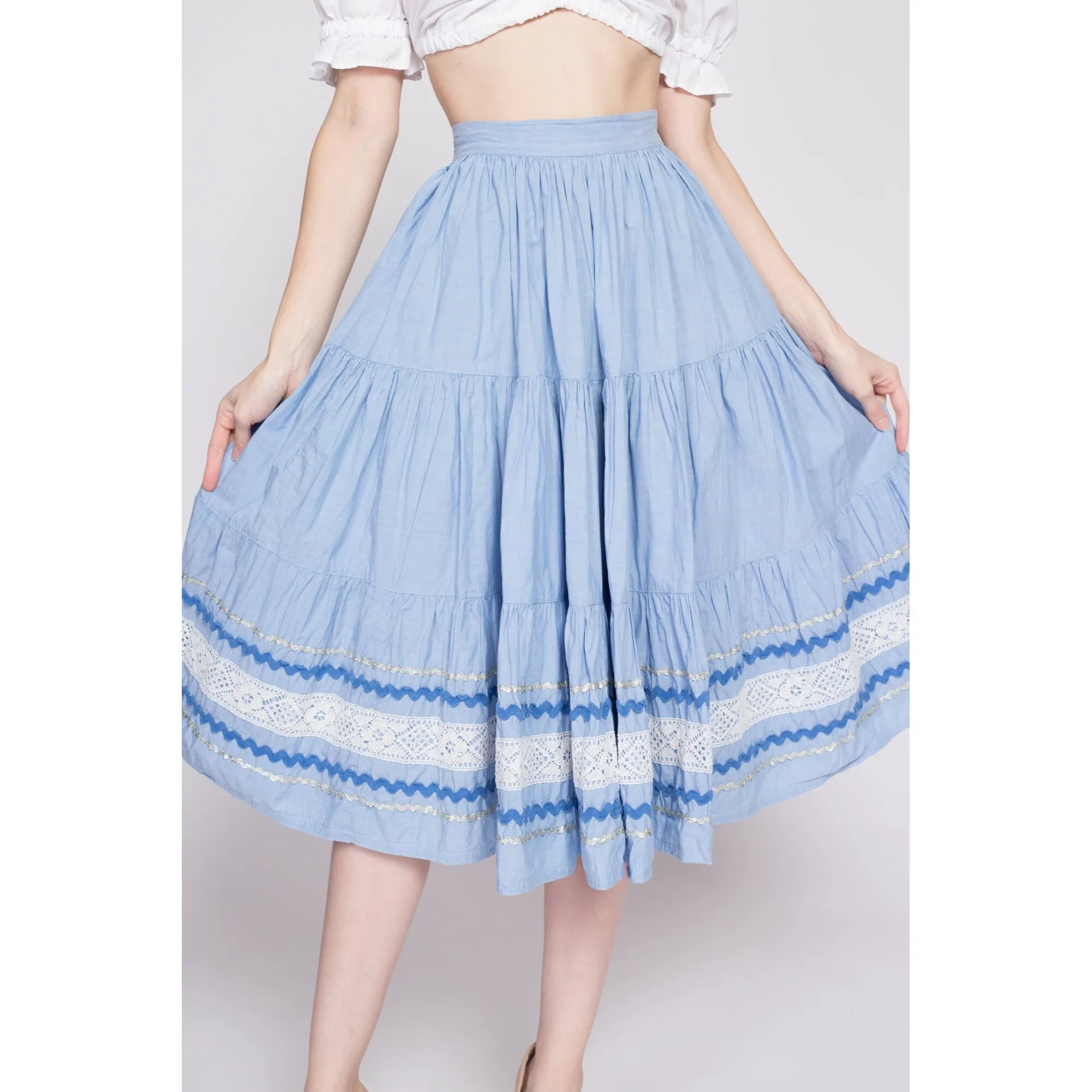 50s 60s Blue Fiesta Patio Skirt - Small, 26.5"