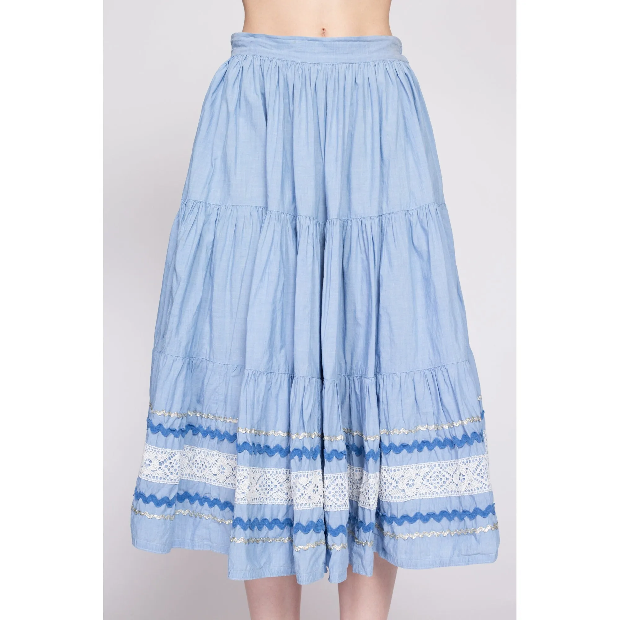 50s 60s Blue Fiesta Patio Skirt - Small, 26.5"