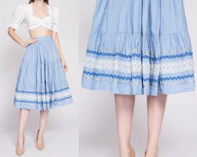 50s 60s Blue Fiesta Patio Skirt - Small, 26.5"