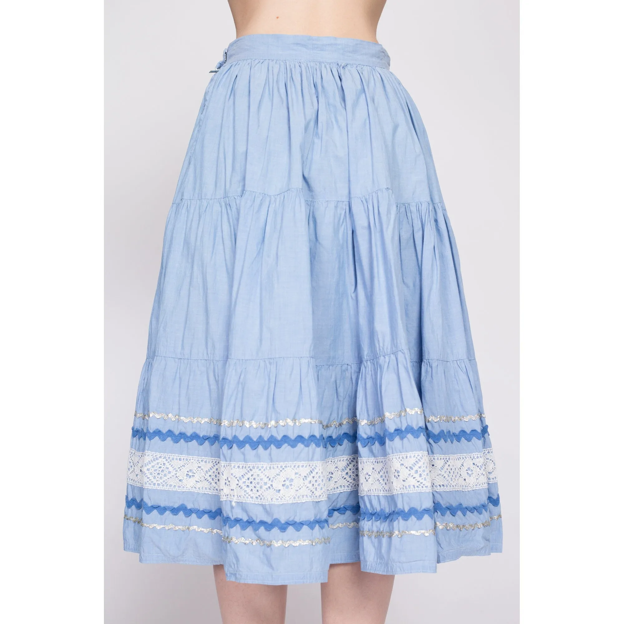 50s 60s Blue Fiesta Patio Skirt - Small, 26.5"