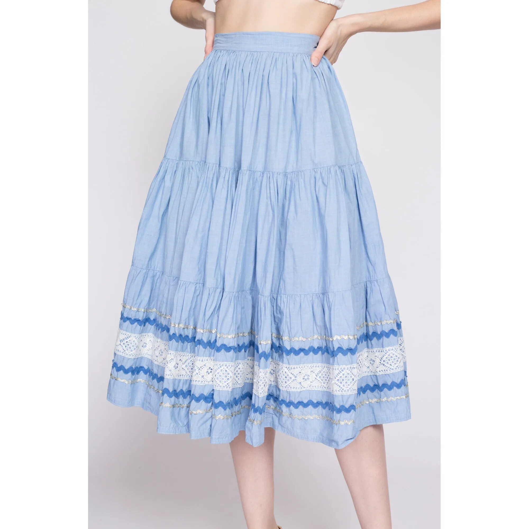 50s 60s Blue Fiesta Patio Skirt - Small, 26.5"