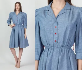70s 80s Chambray Midi Shirtdress - Small to Medium