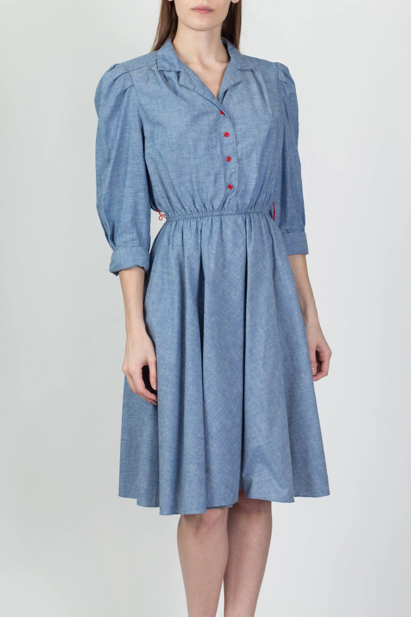 70s 80s Chambray Midi Shirtdress - Small to Medium