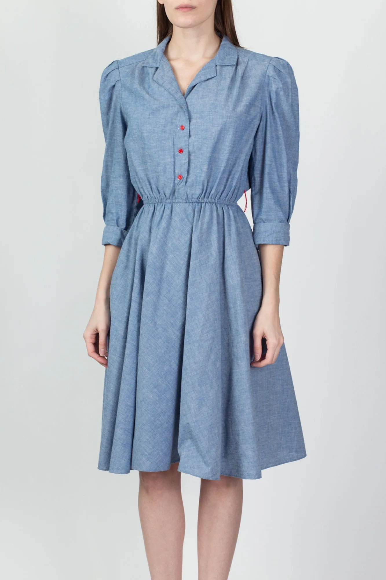 70s 80s Chambray Midi Shirtdress - Small to Medium