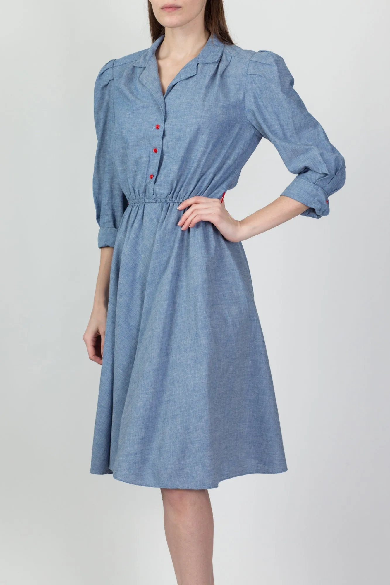70s 80s Chambray Midi Shirtdress - Small to Medium