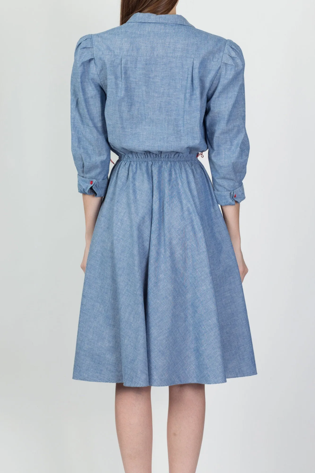 70s 80s Chambray Midi Shirtdress - Small to Medium