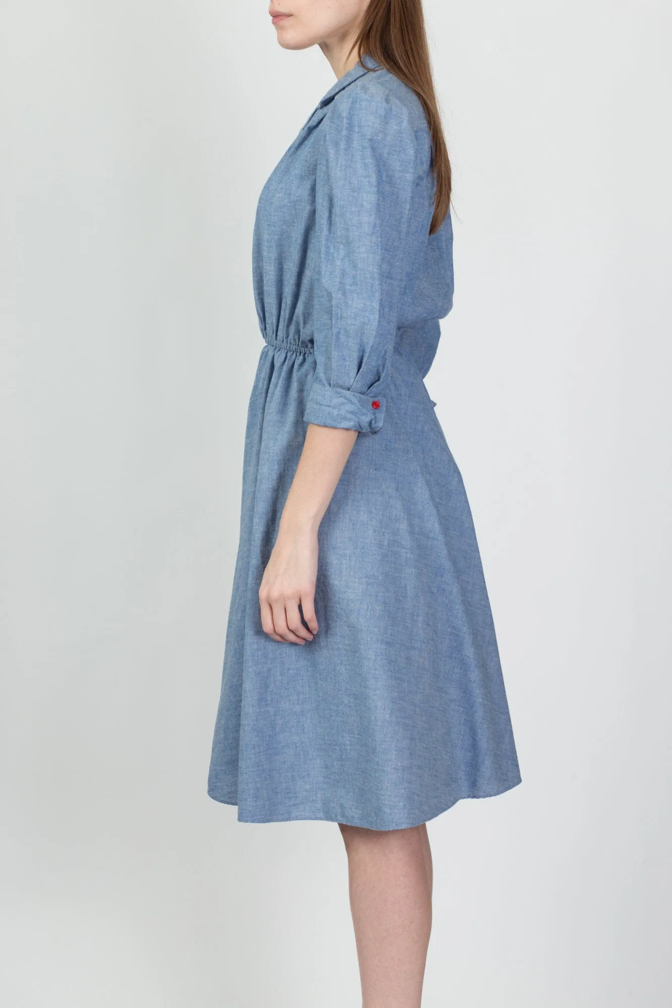 70s 80s Chambray Midi Shirtdress - Small to Medium