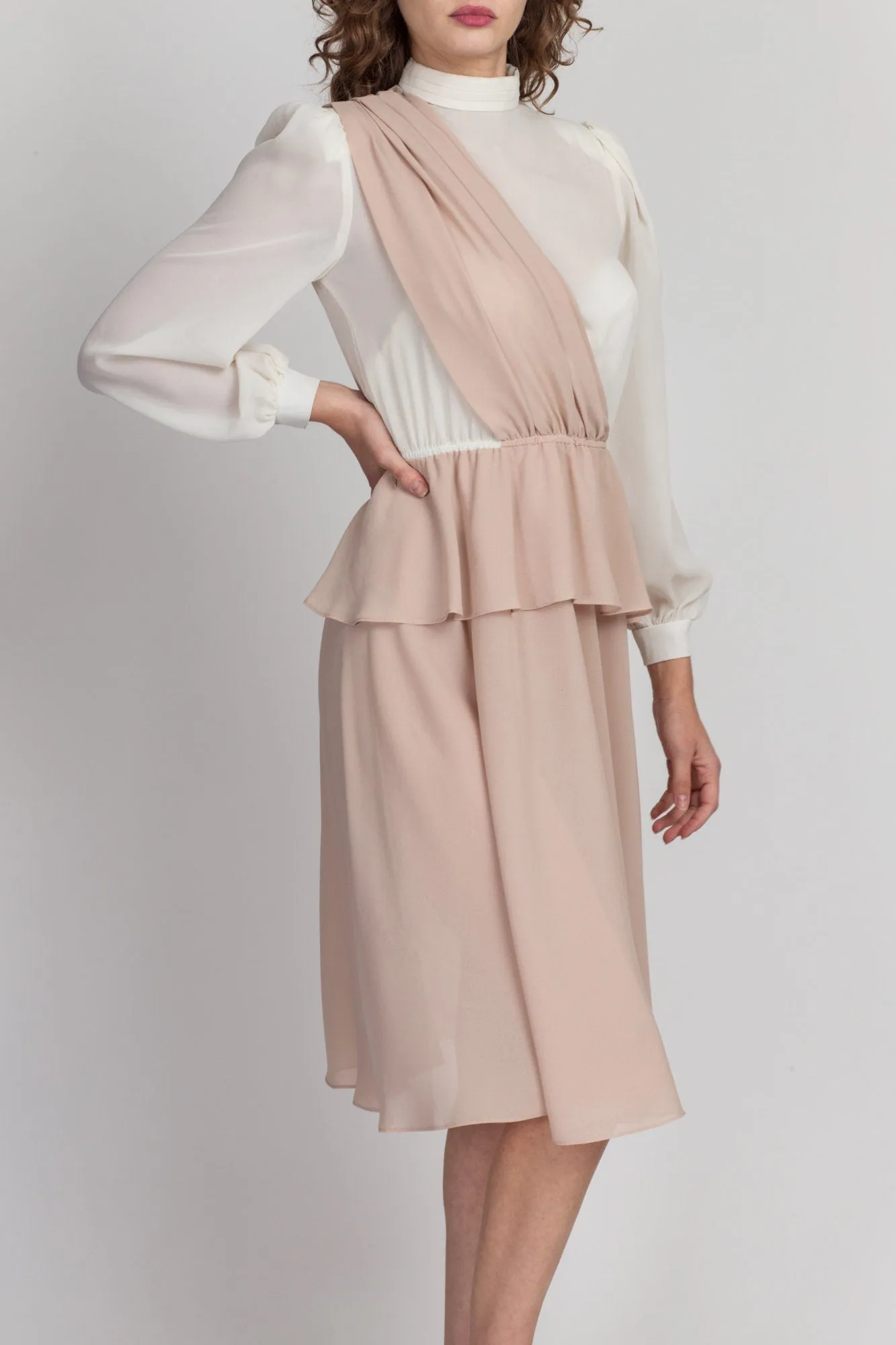 70s Two Tone Draped Dress - Small