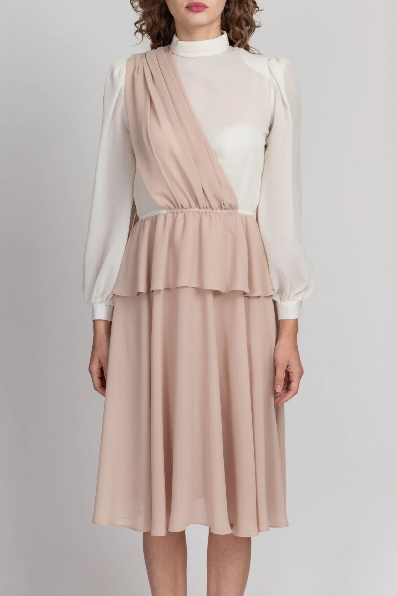 70s Two Tone Draped Dress - Small