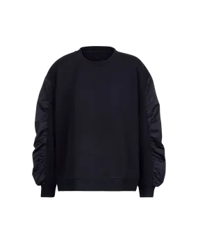 Air Compact Mix Nylon Gather Sleeve Sweatshirt