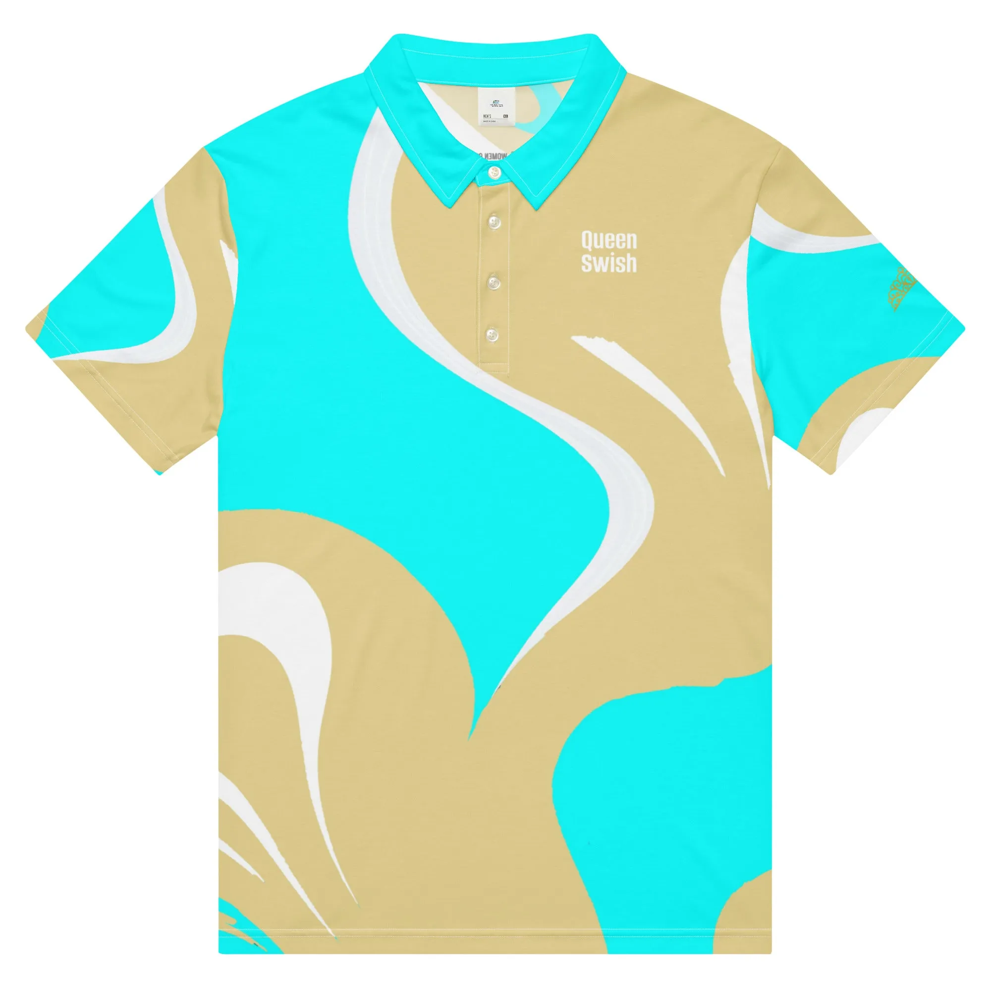 Aqua and Gold Swish Golf Polo