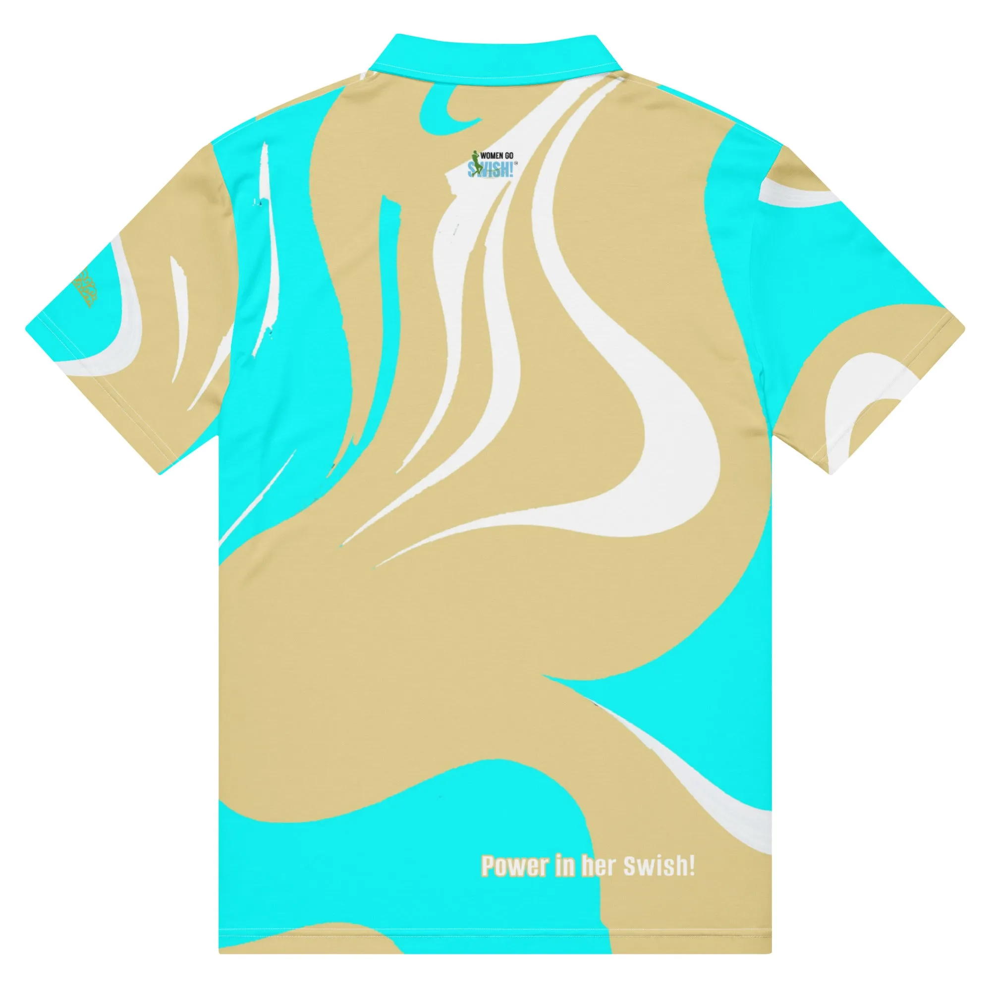 Aqua and Gold Swish Golf Polo