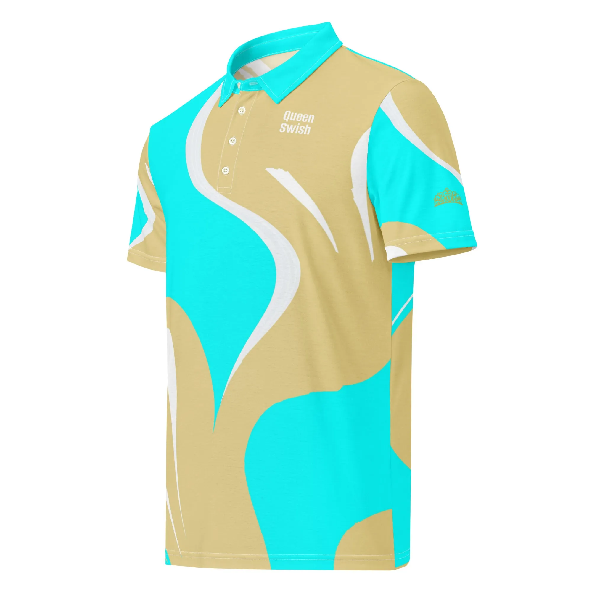 Aqua and Gold Swish Golf Polo