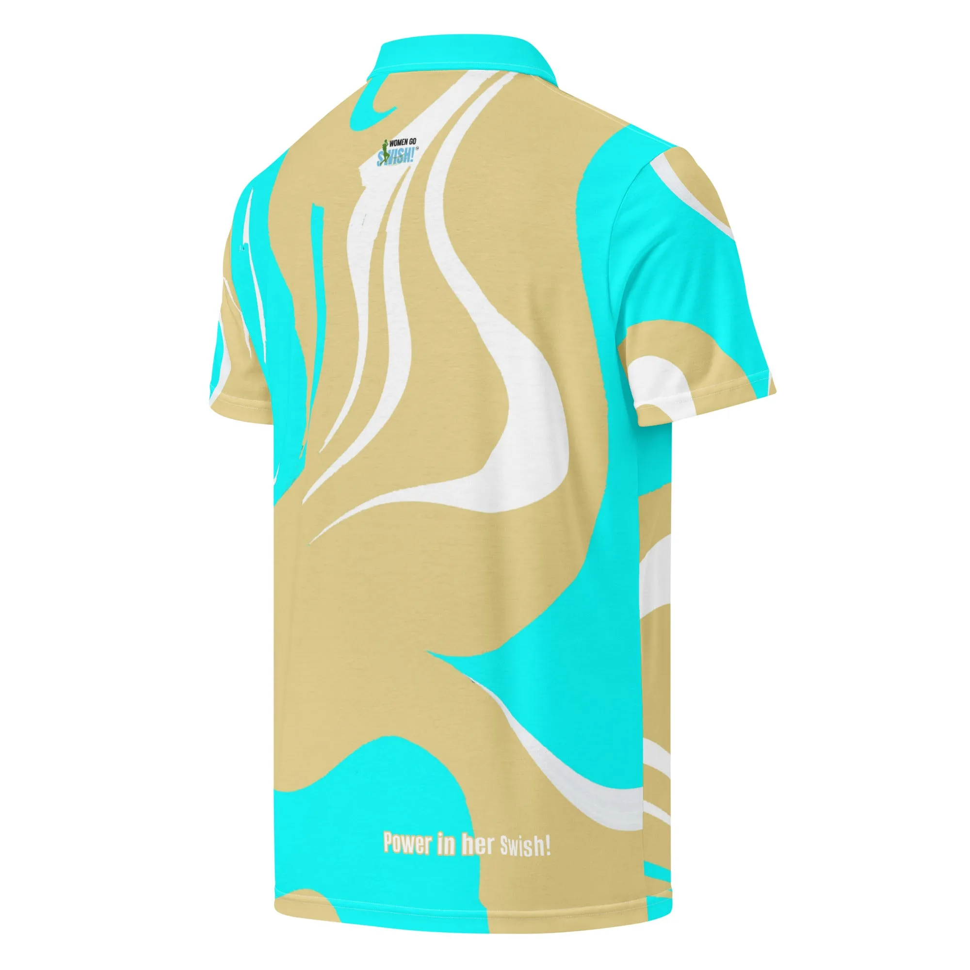 Aqua and Gold Swish Golf Polo