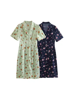 'Aria' Floral Print Blazer Collar Short Sleeve Sheath Dress