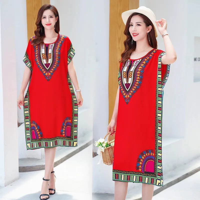 Artificial Cotton Nightdress Female Plus Size Middle-Aged and Elderly Summer plus Size Ladieswear Long Robe Loose Home Long Skirt Thin