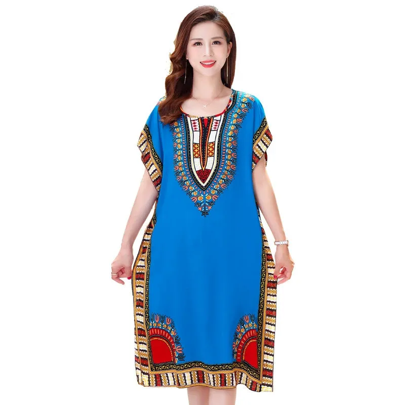 Artificial Cotton Nightdress Female Plus Size Middle-Aged and Elderly Summer plus Size Ladieswear Long Robe Loose Home Long Skirt Thin