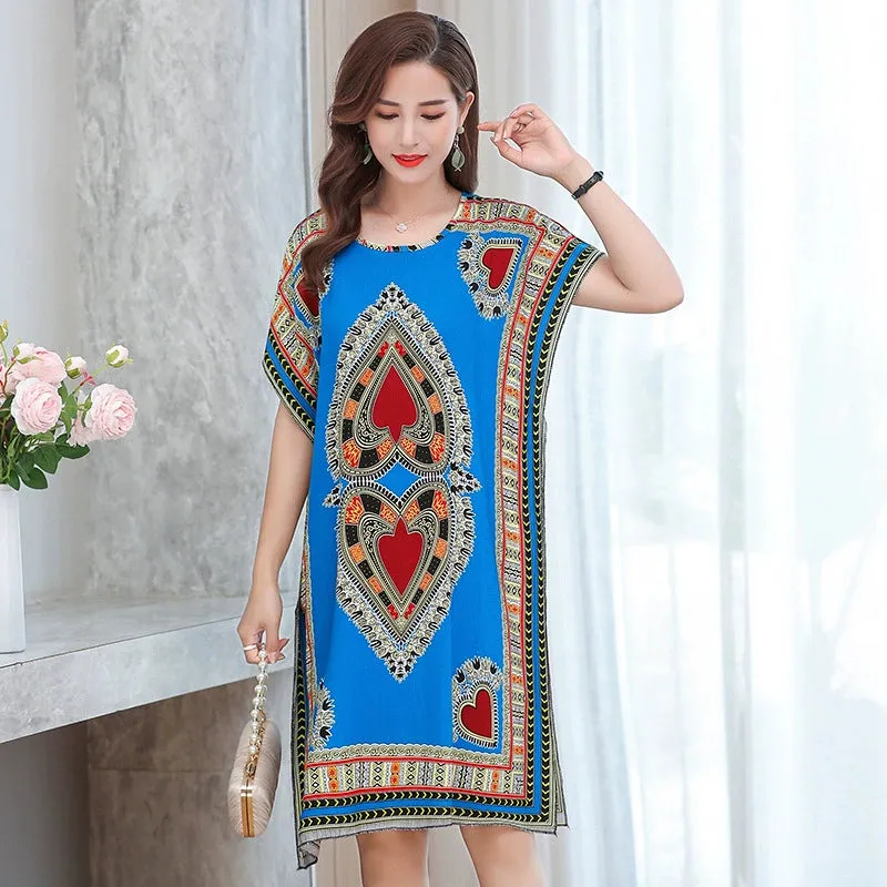 Artificial Cotton Nightdress Female Plus Size Middle-Aged and Elderly Summer plus Size Ladieswear Long Robe Loose Home Long Skirt Thin