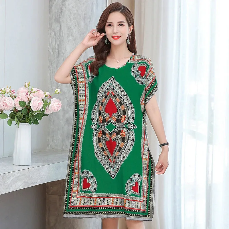Artificial Cotton Nightdress Female Plus Size Middle-Aged and Elderly Summer plus Size Ladieswear Long Robe Loose Home Long Skirt Thin