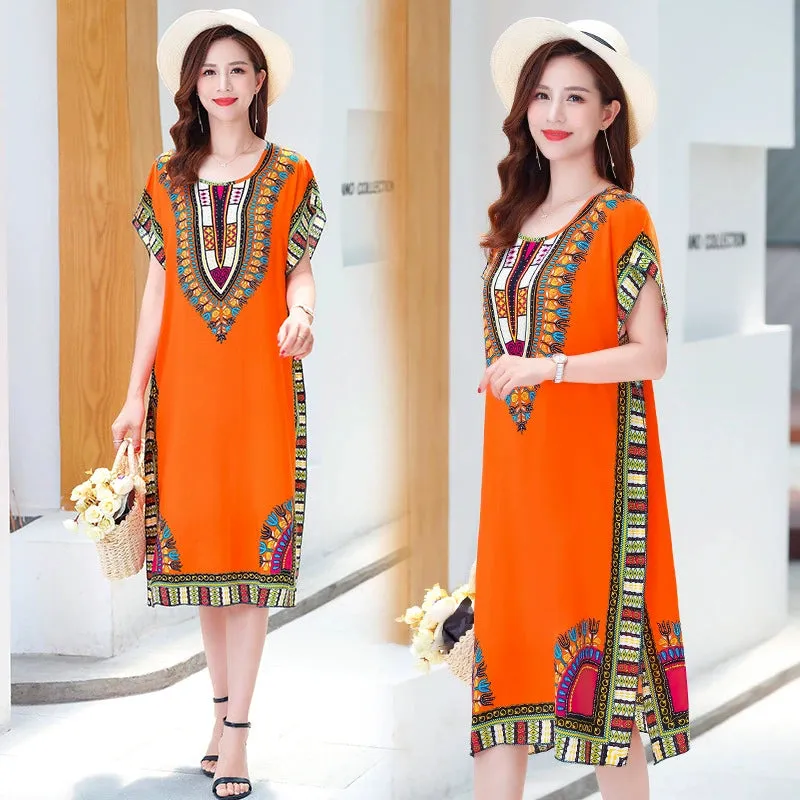 Artificial Cotton Nightdress Female Plus Size Middle-Aged and Elderly Summer plus Size Ladieswear Long Robe Loose Home Long Skirt Thin