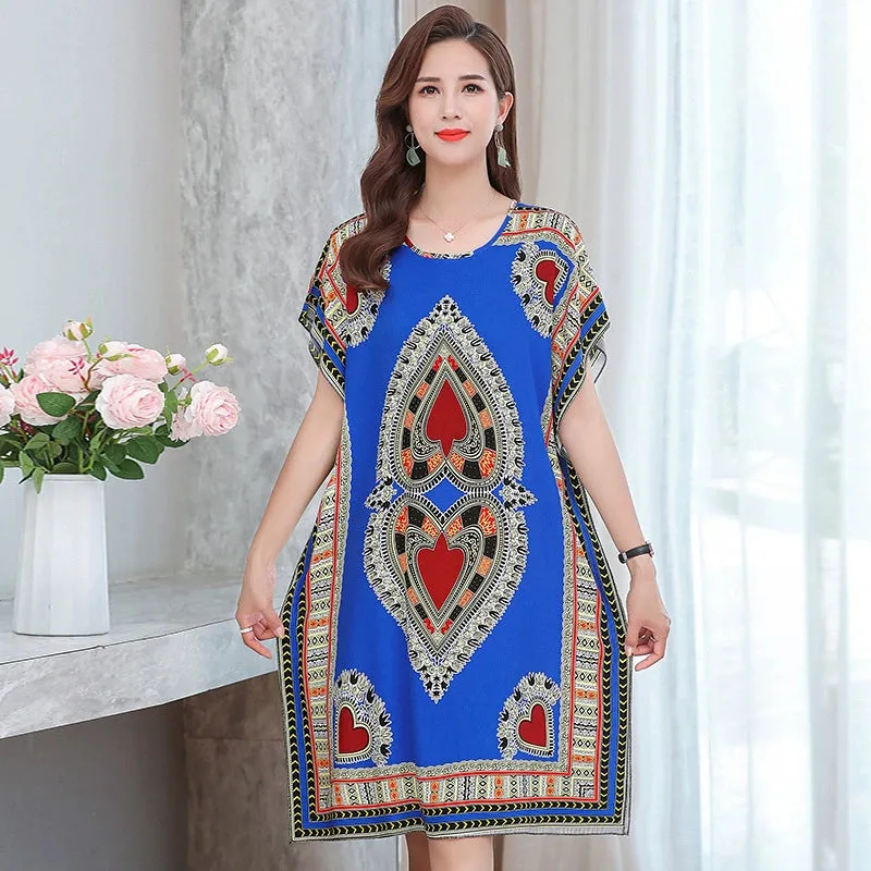 Artificial Cotton Nightdress Female Plus Size Middle-Aged and Elderly Summer plus Size Ladieswear Long Robe Loose Home Long Skirt Thin