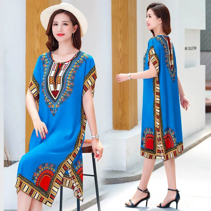 Artificial Cotton Nightdress Female Plus Size Middle-Aged and Elderly Summer plus Size Ladieswear Long Robe Loose Home Long Skirt Thin
