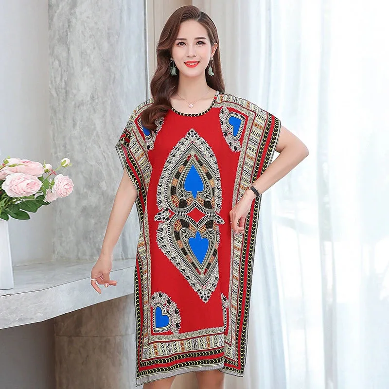 Artificial Cotton Nightdress Female Plus Size Middle-Aged and Elderly Summer plus Size Ladieswear Long Robe Loose Home Long Skirt Thin