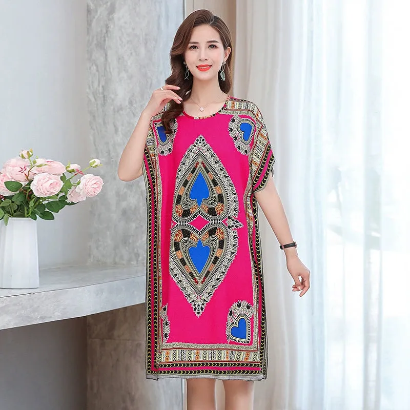 Artificial Cotton Nightdress Female Plus Size Middle-Aged and Elderly Summer plus Size Ladieswear Long Robe Loose Home Long Skirt Thin
