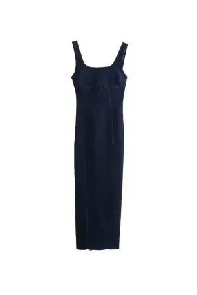 'Aurora'  Denim Spaghetti Straps Midi Dress