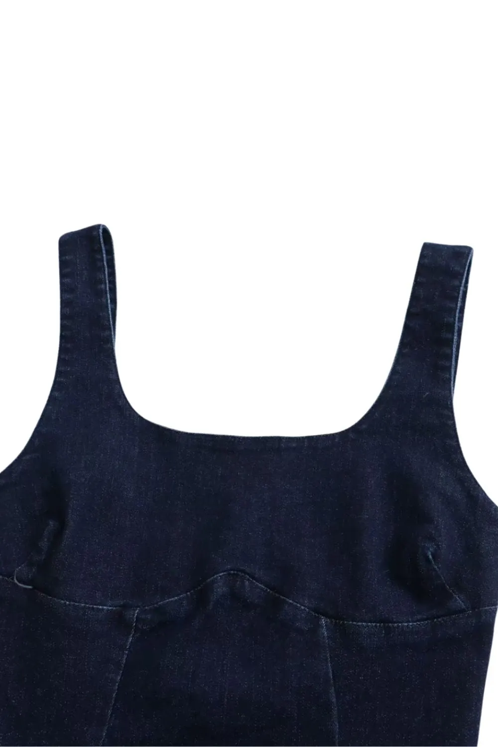 'Aurora'  Denim Spaghetti Straps Midi Dress