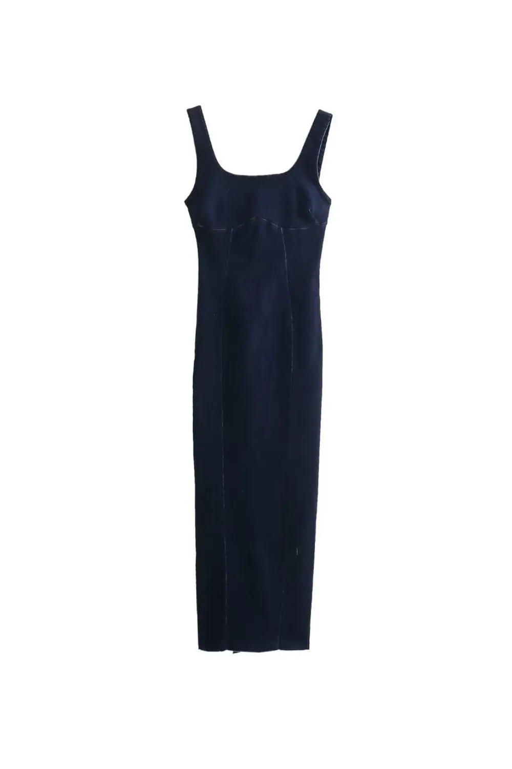 'Aurora'  Denim Spaghetti Straps Midi Dress