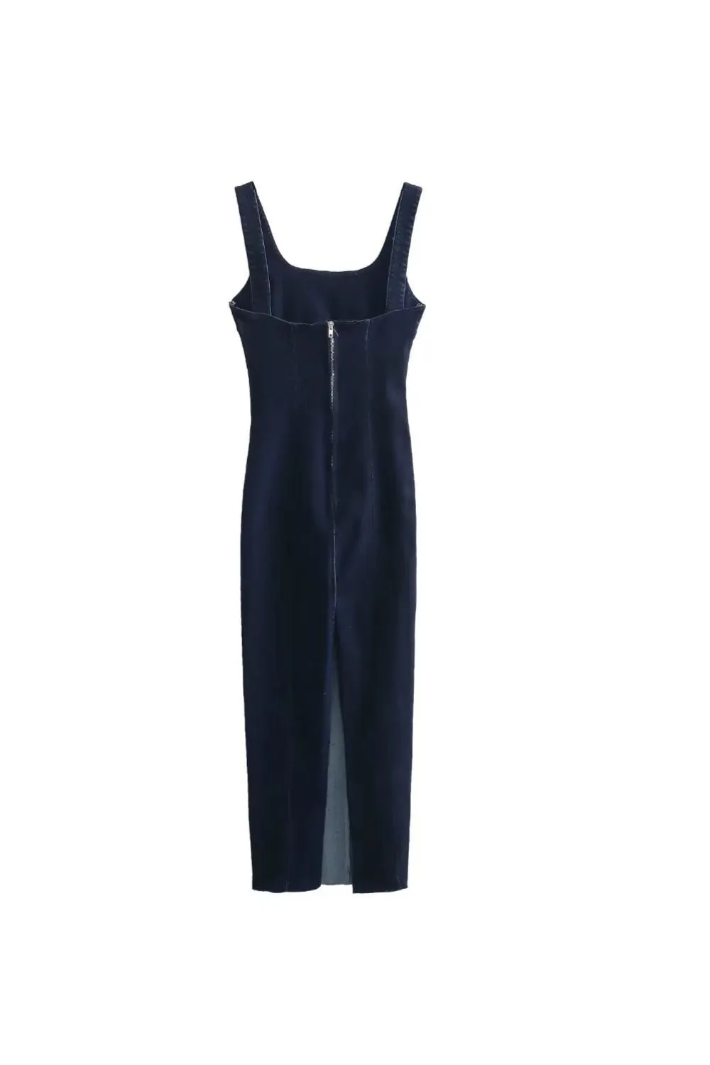 'Aurora'  Denim Spaghetti Straps Midi Dress