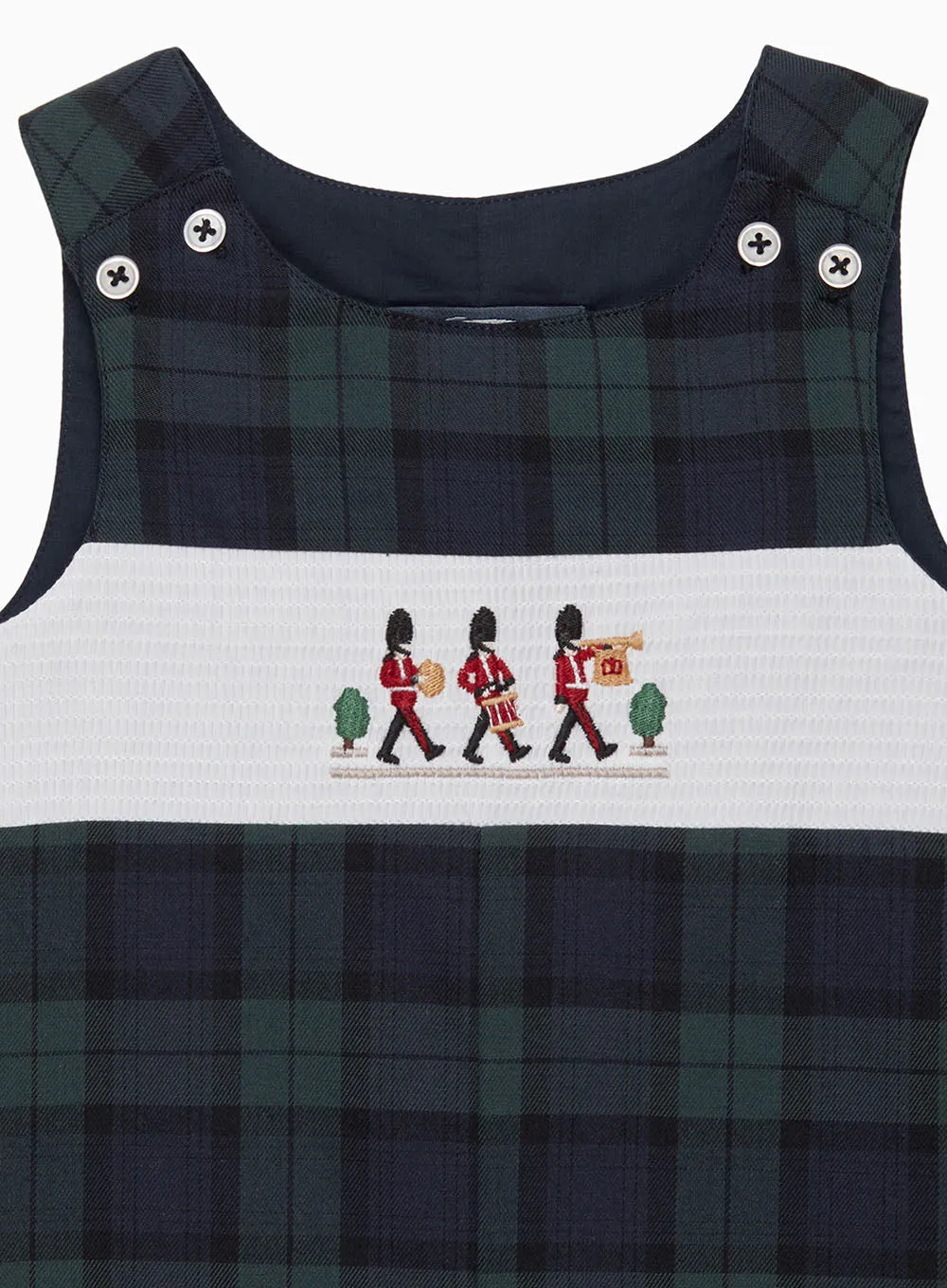 Baby Archie Smocked Romper in Navy Tartan