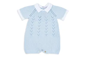 Baby Blue Cotton Knitted Romper with Collar