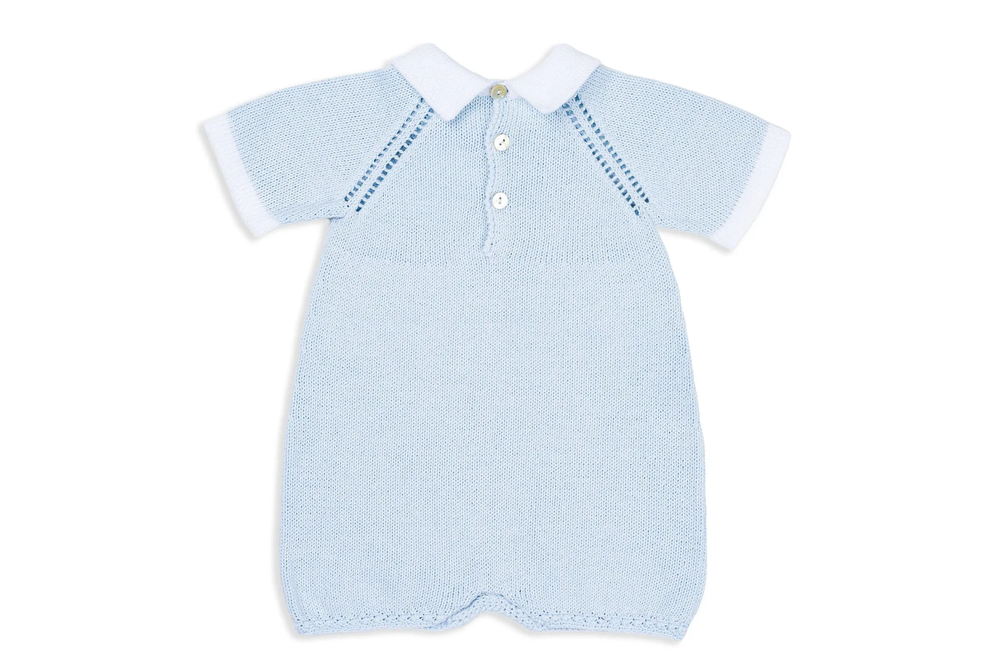 Baby Blue Cotton Knitted Romper with Collar