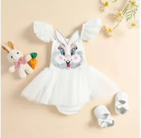 Baby Girl Easter White Rabbit Bunny Tutu Skirted Romper