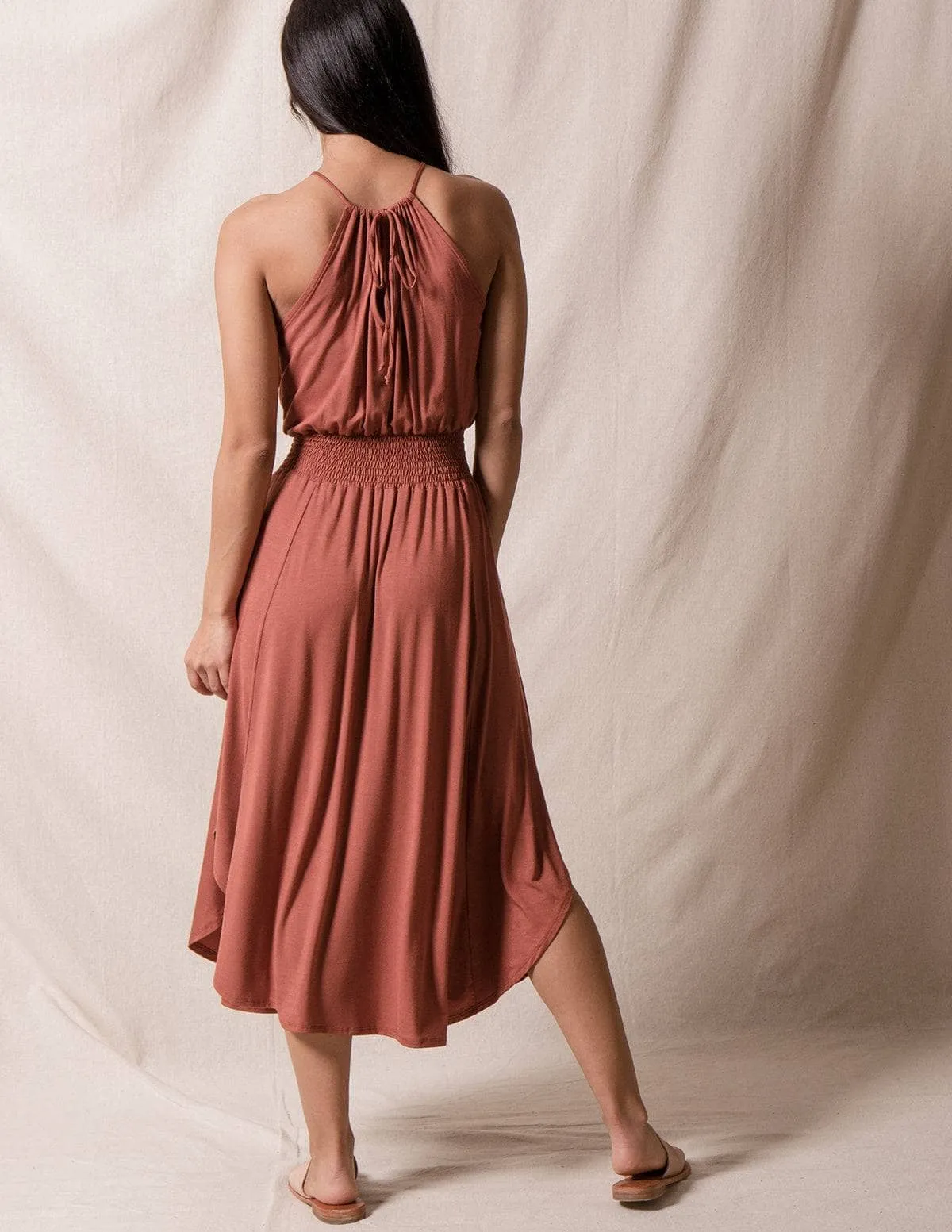 Bamboo Halter Dress - Rust - Medium Only