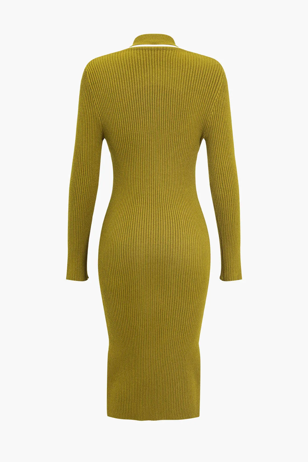 Basic Solid Crossed Long Sleeve Sweater Midi Dress