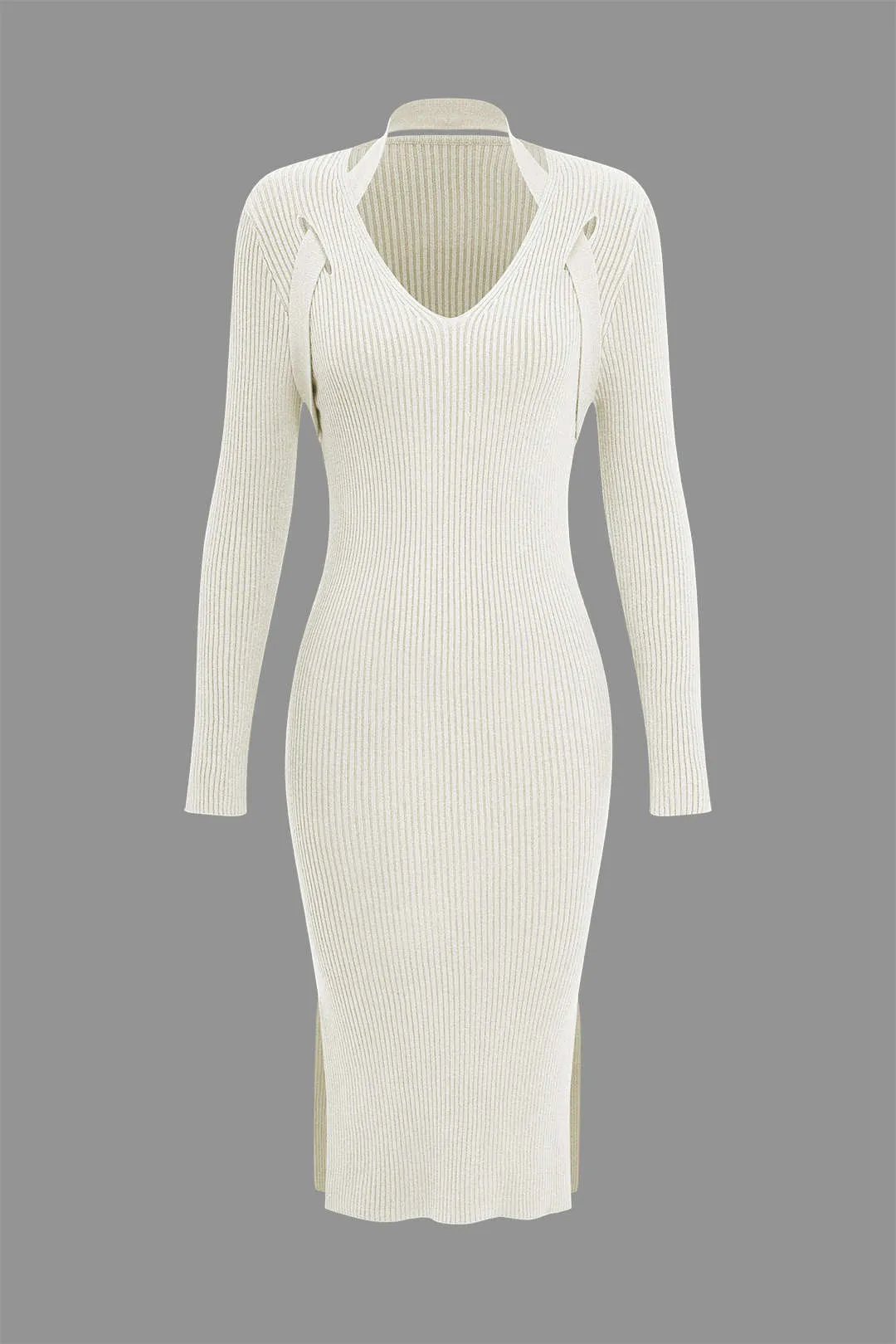 Basic Solid Crossed Long Sleeve Sweater Midi Dress