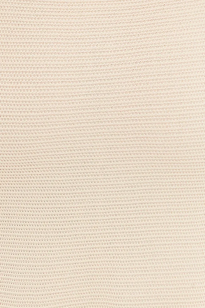 Beige Midi Skirt Knit Front Split
