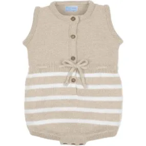 Beige Striped Sleeveless Romper