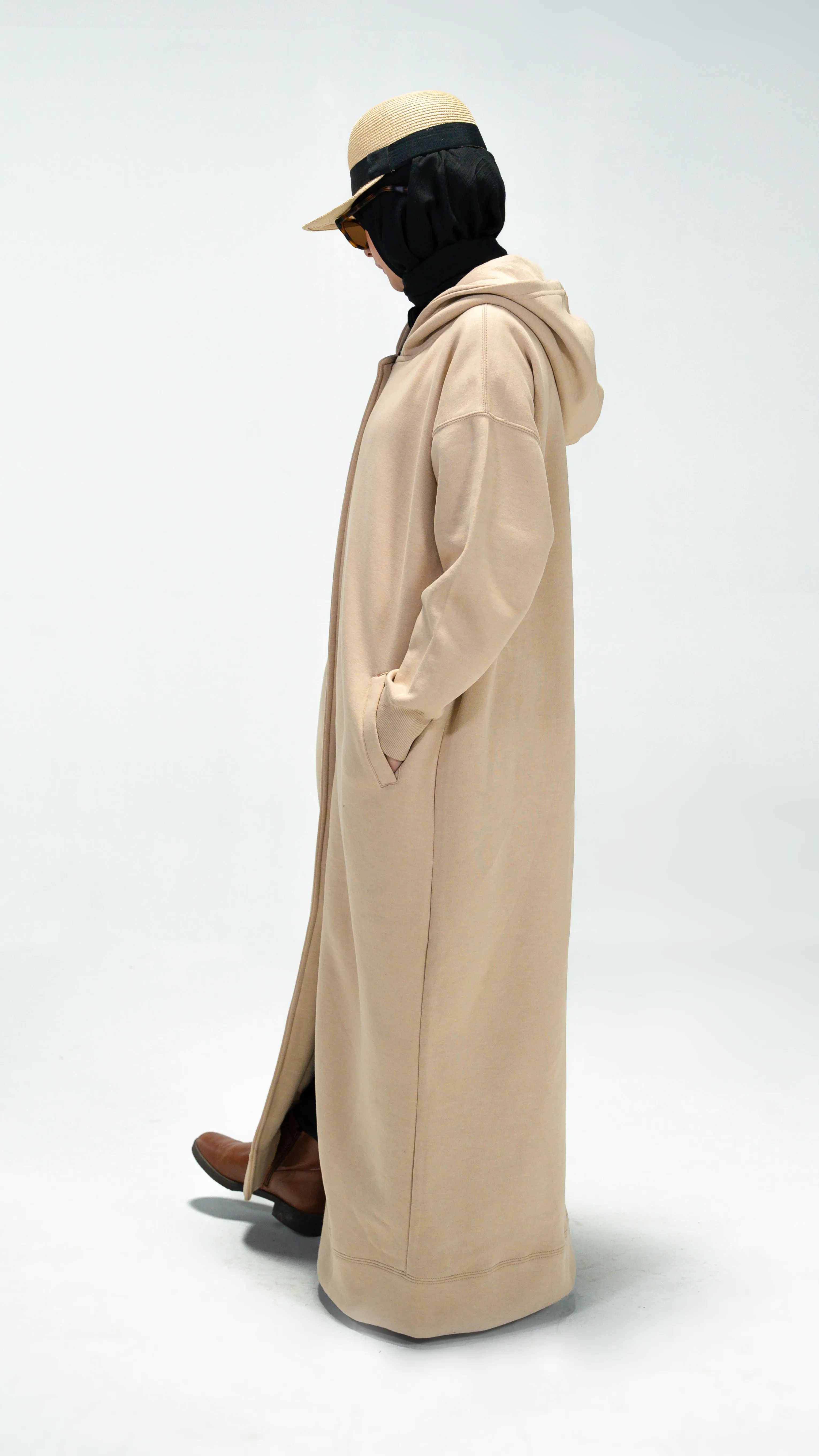 Beige Trench Hoodie Abaya