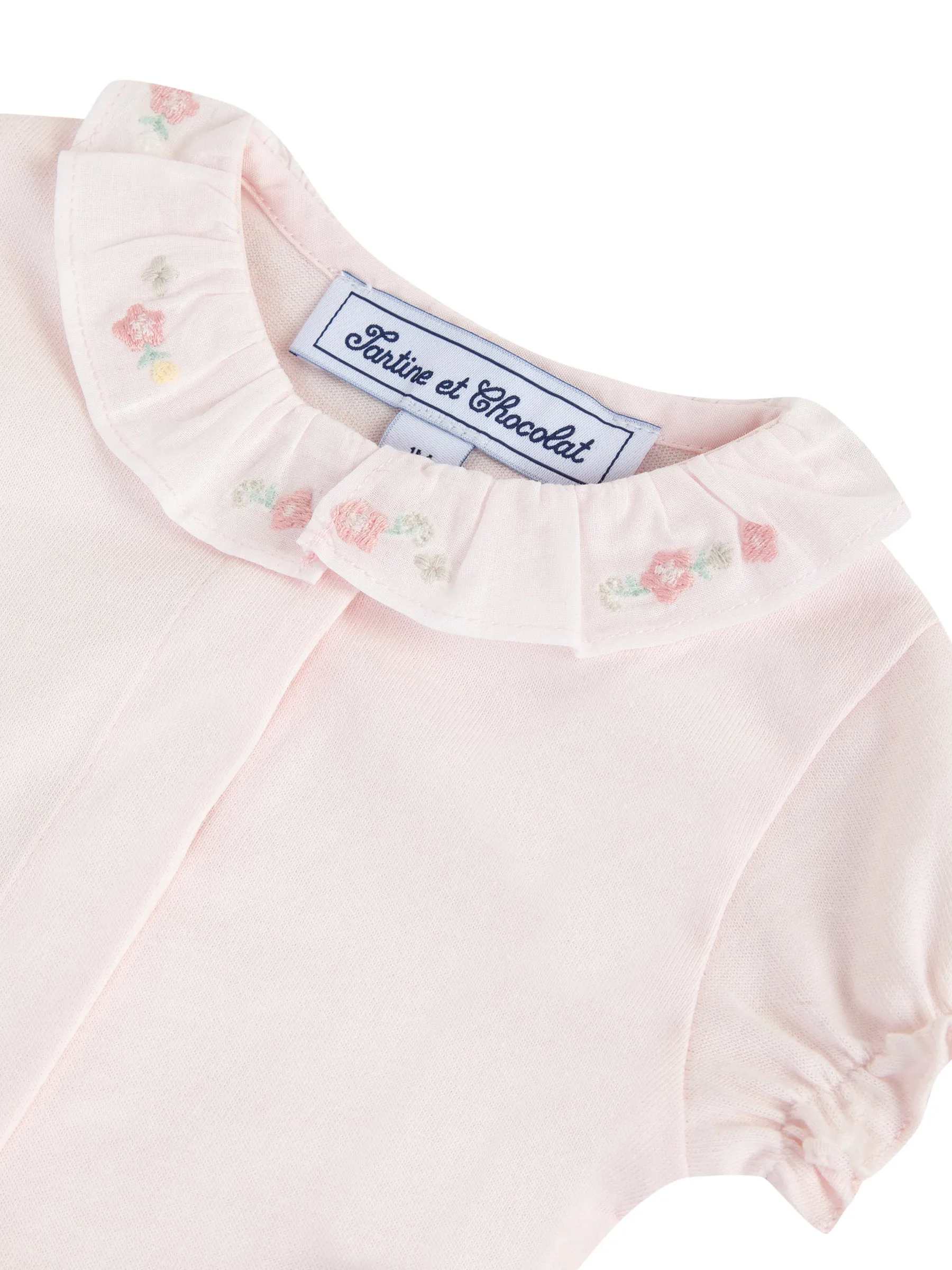 Bodysuit - Pale pink jersey with embroidery