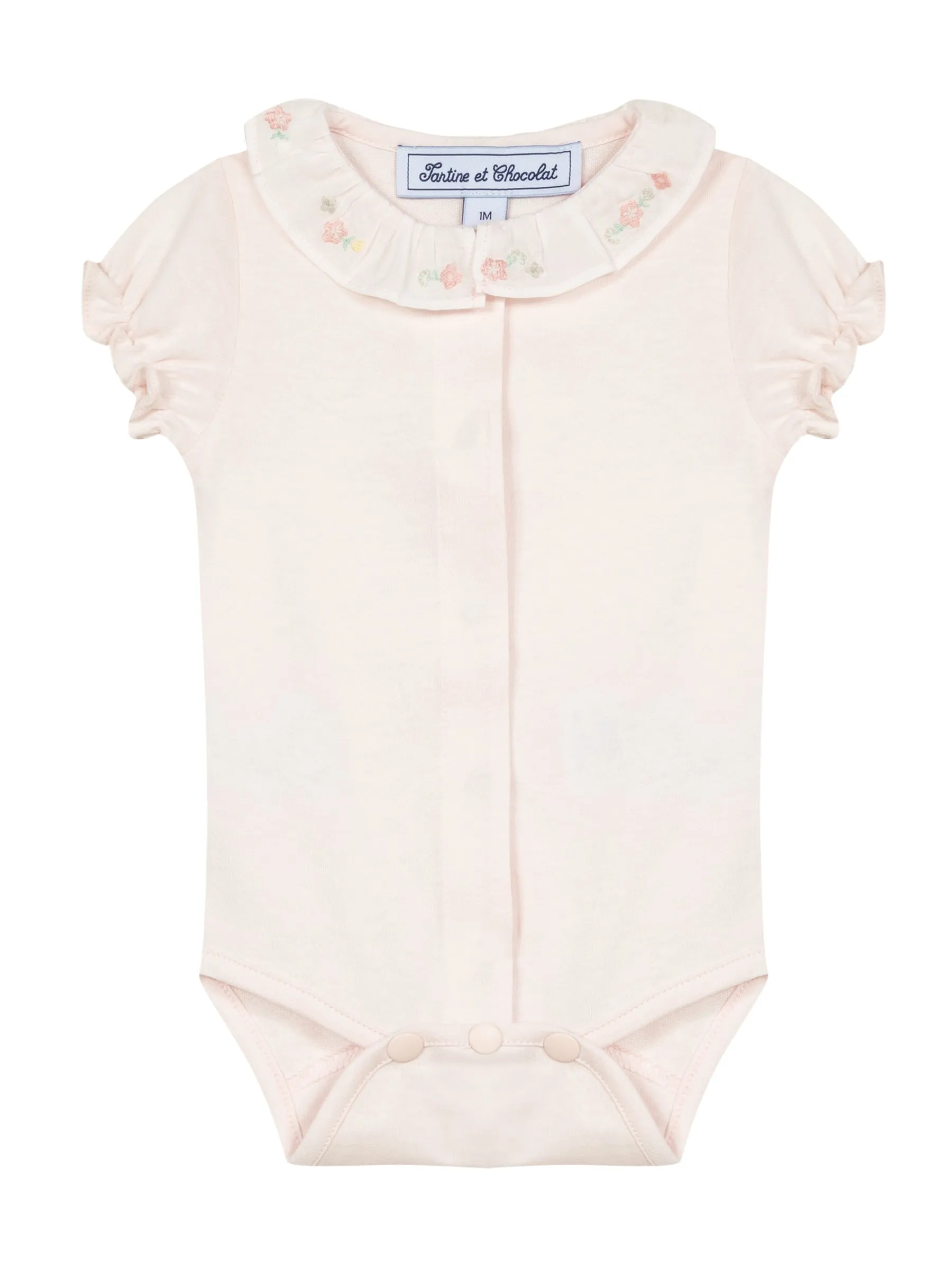 Bodysuit - Pale pink jersey with embroidery