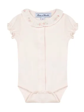 Bodysuit - Pale pink jersey with embroidery
